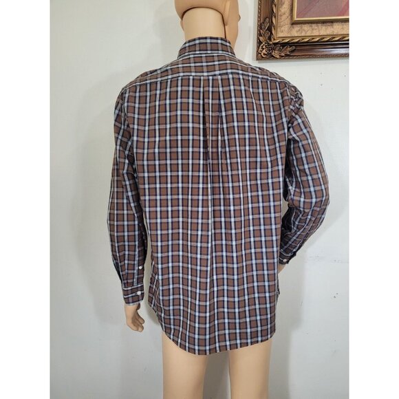 Roundtree & Yorke Mens size Large Brown Plaid Button-Down Cotton Shirt - Picture 10 of 10